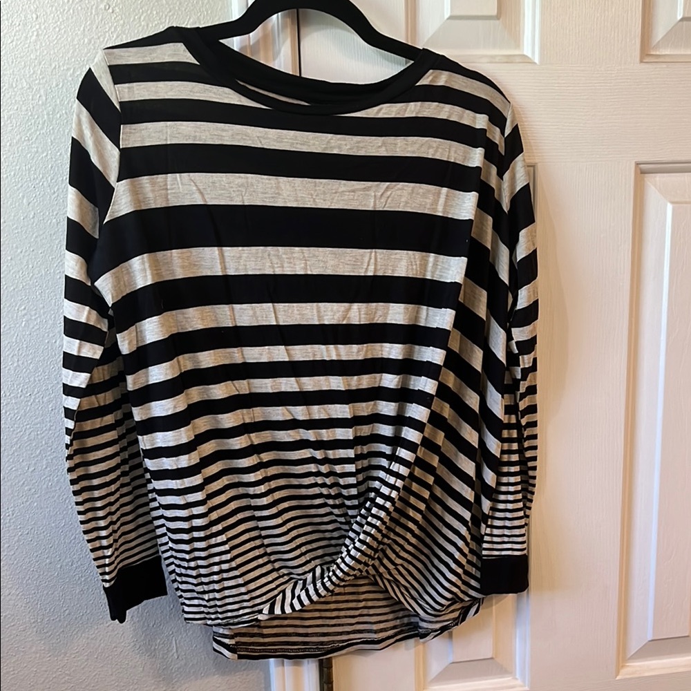 Black and Heather grey Striped Long Sleeve Top